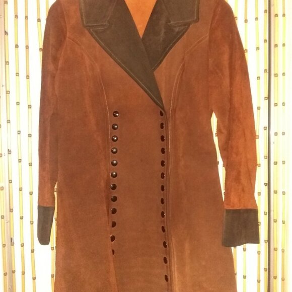 Leather Hamlet Jackets & Blazers - Vintage~60s 70s Suede/Leather 2 Tone BUTTON DETAIL~Penny Lane Coat